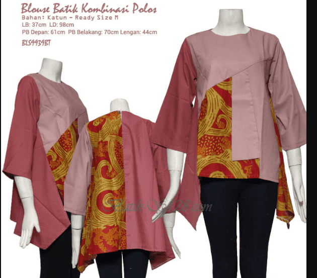 Model Baju Batik Kombinasi Kain Polos untuk Wanita Terbaru